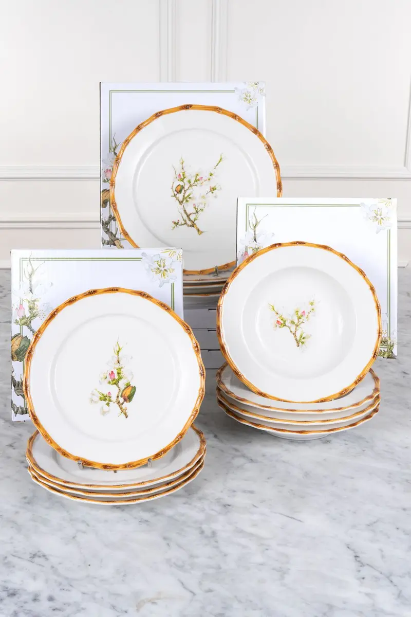 Vajilla Básica Diseño Bambú & Flor Almendro 4 Personas