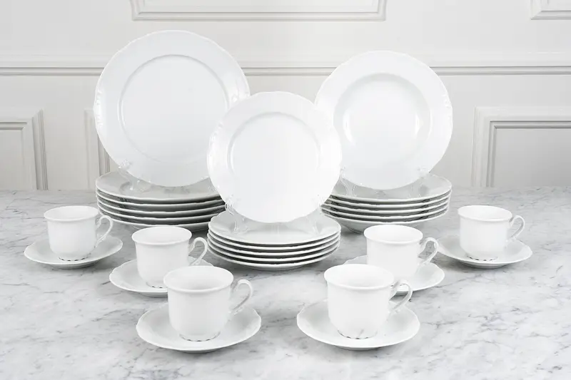 Vajilla Blanca Con Relieve  Basic & Tazas 6 Personas