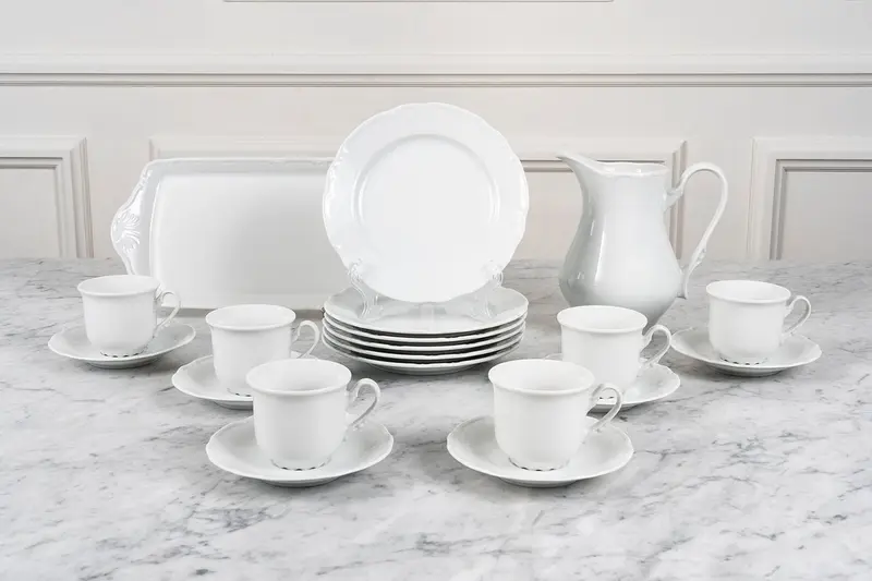 Vajilla Blanca Con Relieve Hora Del Té 6 Personas
