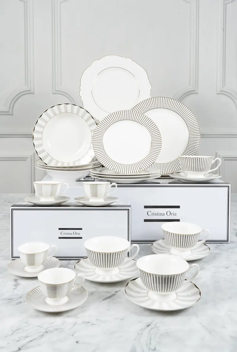 Vajilla Blanca Y Gris Completa 4 Personas