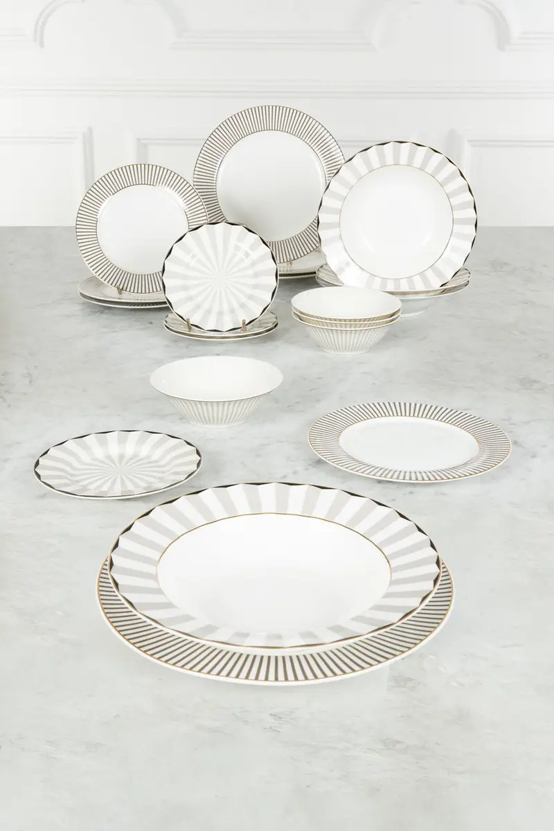Vajilla Blanca Y Gris Con Cuencos Y Platos De Pan 4 Personas CO