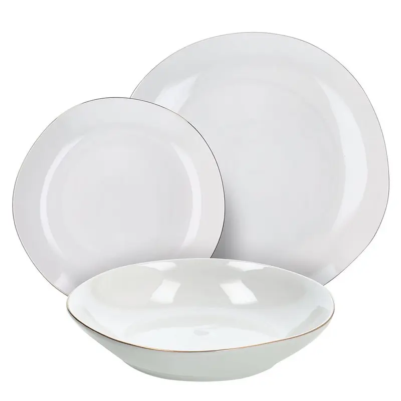 VAJILLA DELPHI BLANCA CON FILO DORADO 18 PIEZAS
