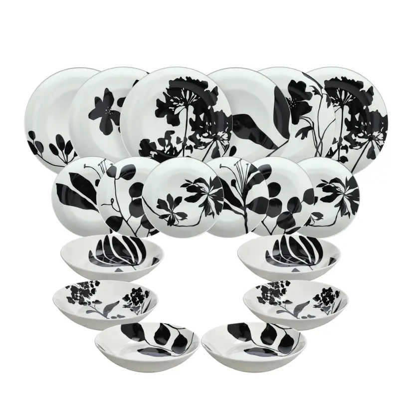VAJILLA MADISON NOIR BLOOM 18 PIEZAS