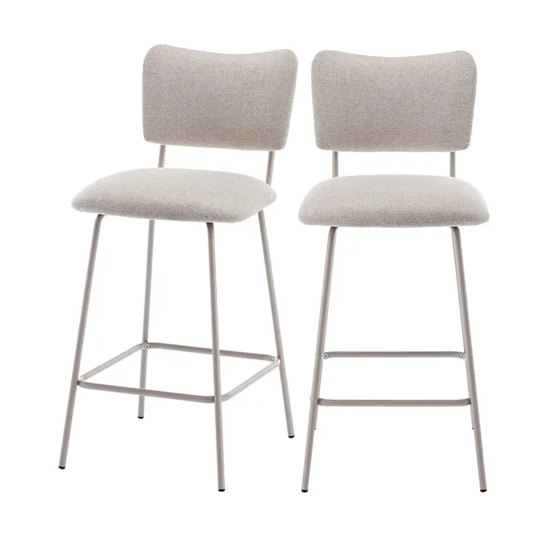 VANDER - Lote de 2 sillas de bar de tela y metal patas beige H65cm