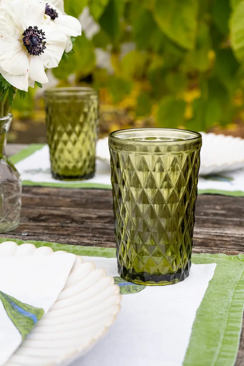 Vaso Cristal Alto Verde Rombos
