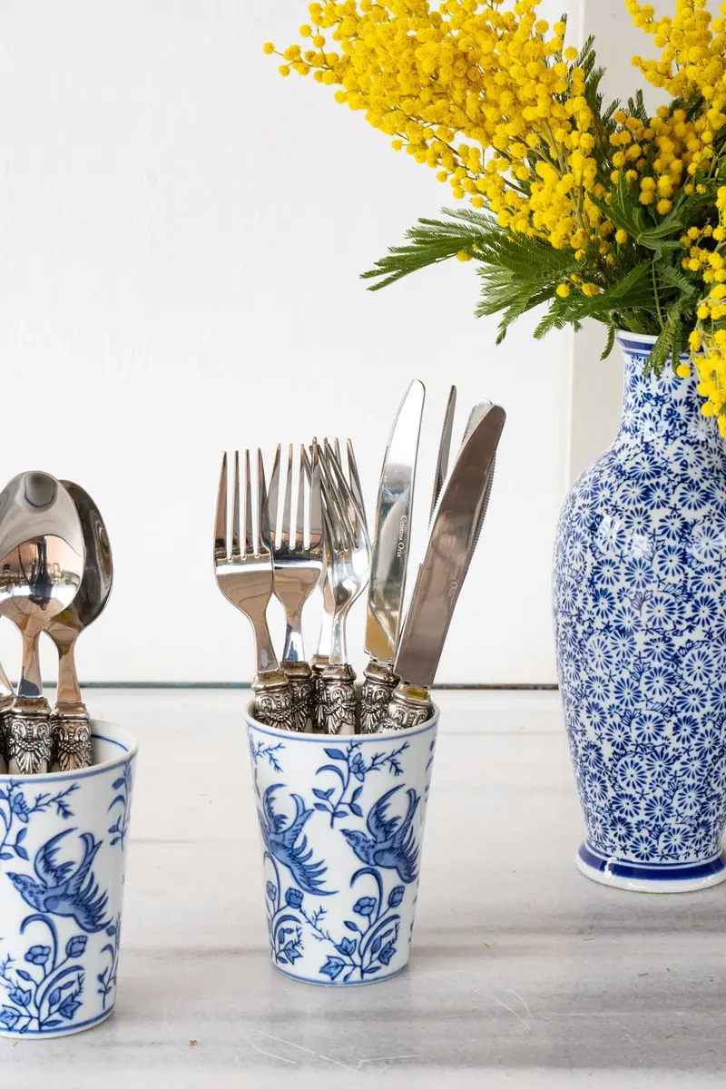 Vaso De Porcelana Azul Y Blanco