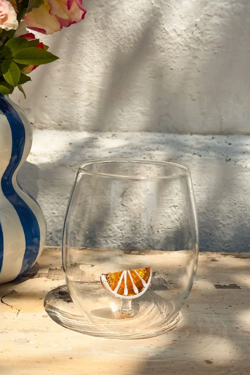 Vaso De Vidrio Redondeado Con Figura De Fruta