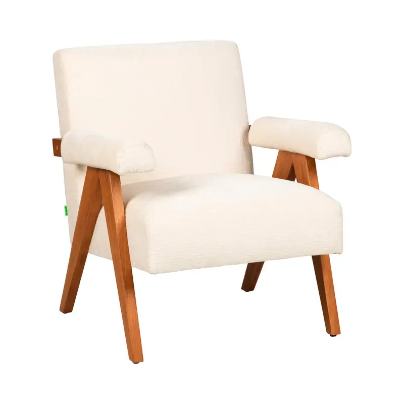 Veda - Sillón de tela chenilla y madera