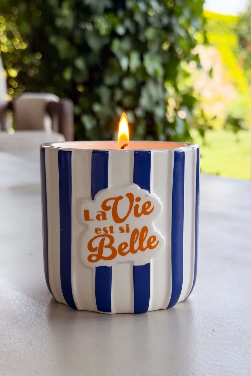 Vela De Cerámica Diseño Rayas Pop