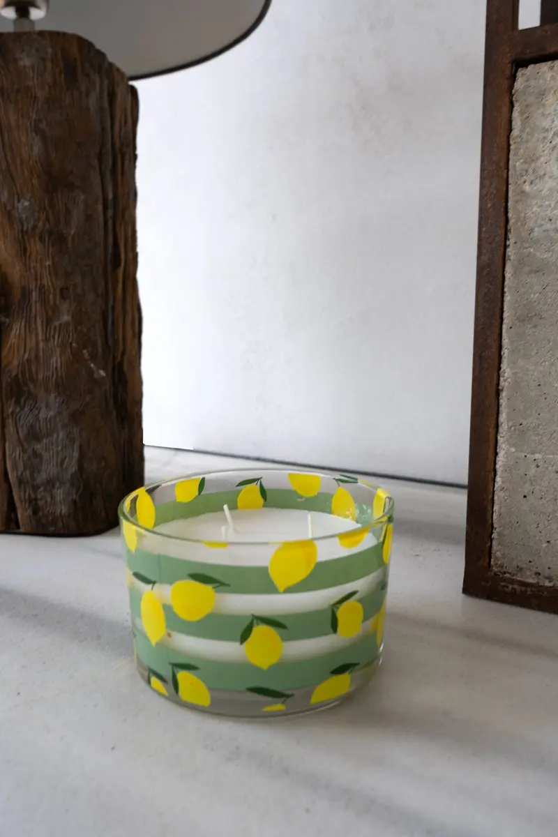 Vela De Tres Mechas Y Aroma Limones