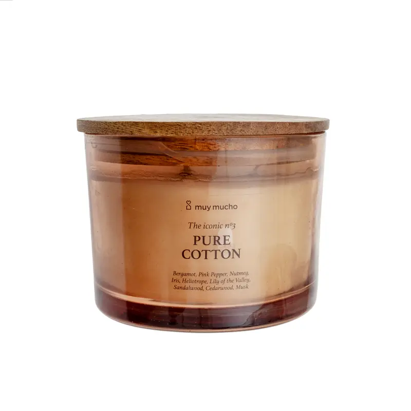 Vela Perfumada Pure Cotton · Aroma Limpieza Reconfortante ·  3 mechas de 320 g