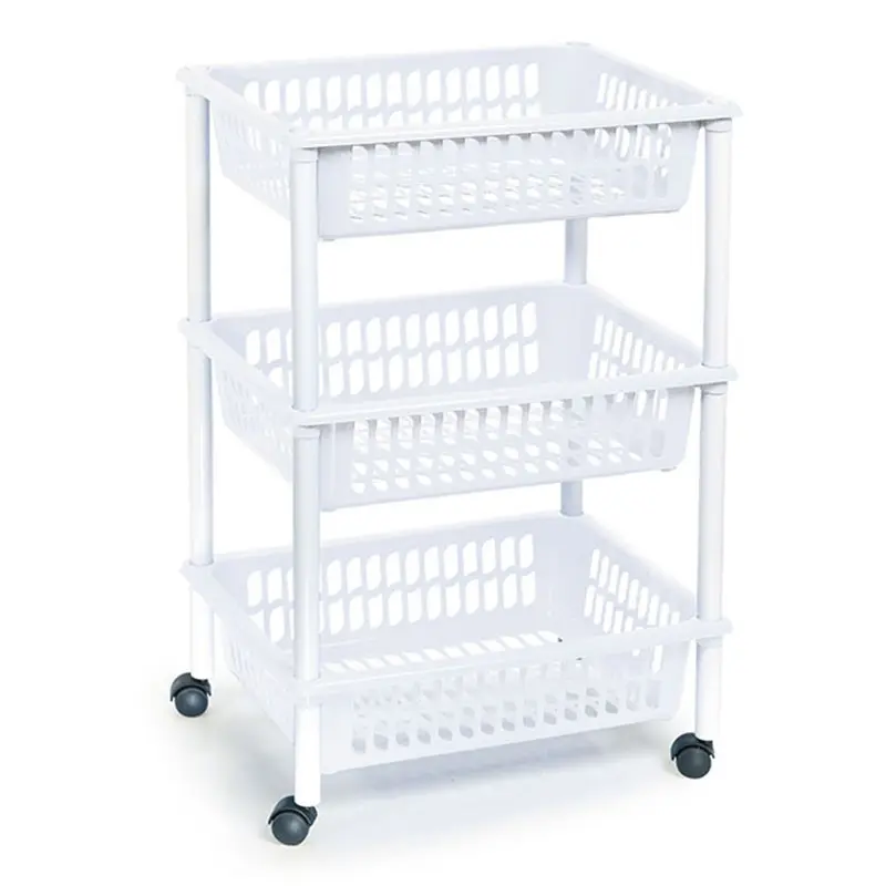 VERDULERO CON RUEDAS 3 PISOS BLANCO PLASTICFORTE