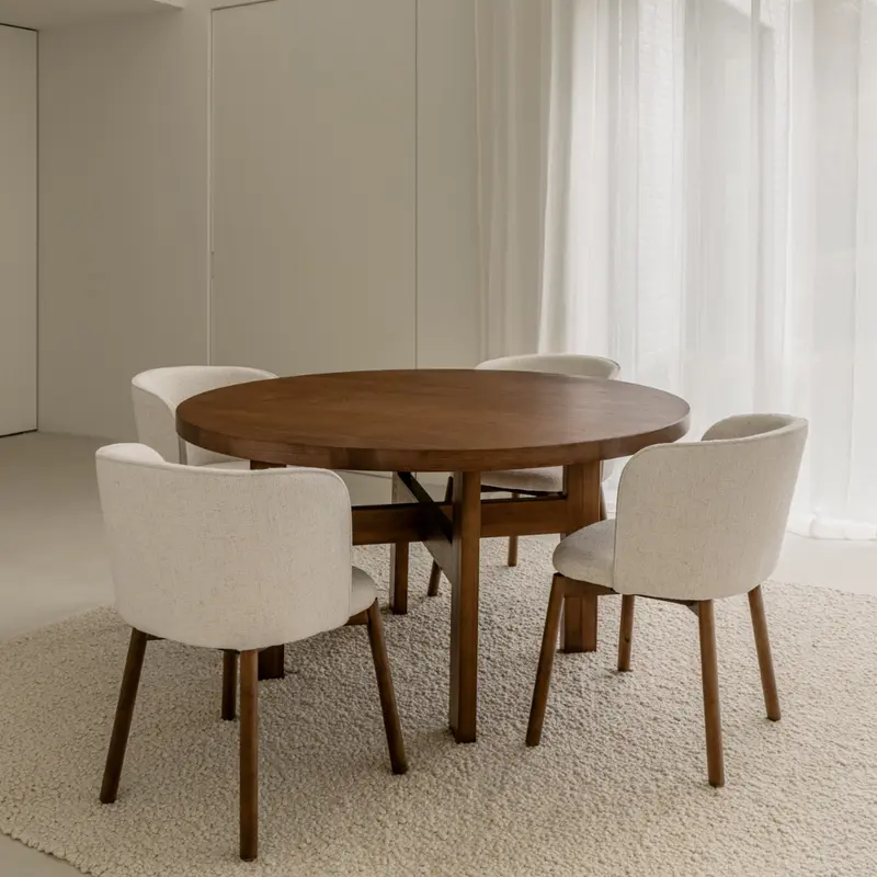 Victor - Mesa de comedor redonda – Ø140 – Nogal oscuro - Madera de fresno