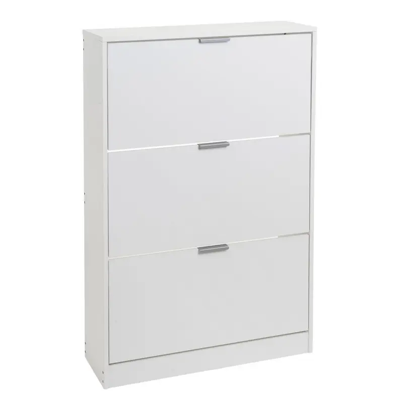 Zapatero con 3 puertas de tablero blanco de 74x24x119 cm para 18 pares