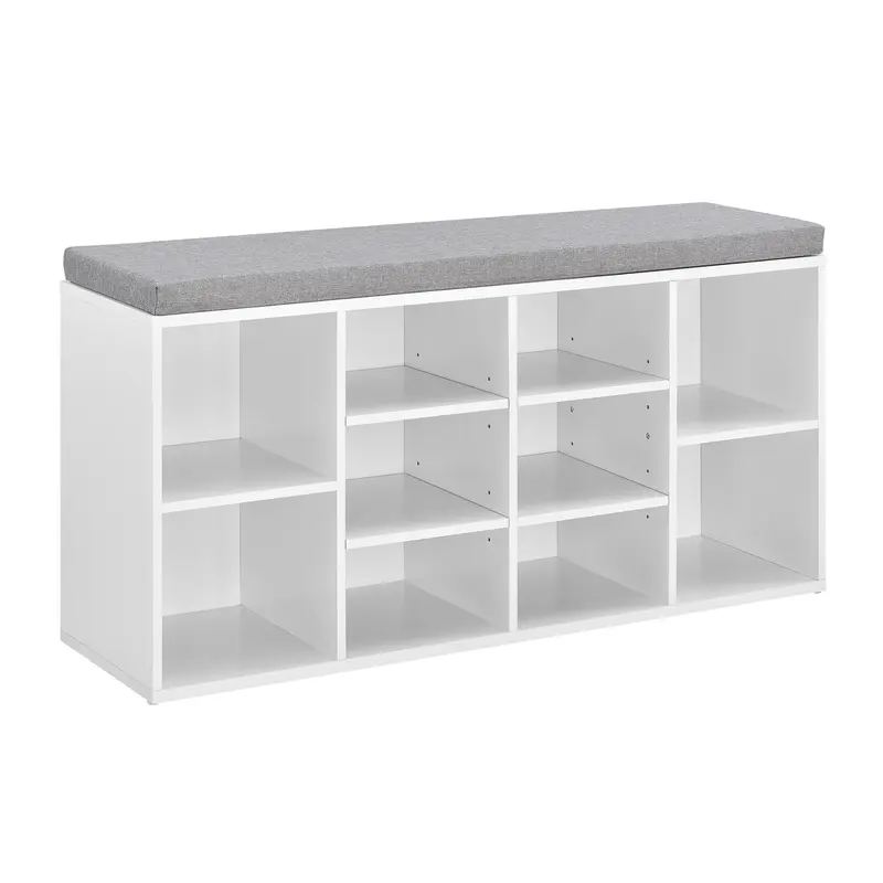 Zapatero Ymir 103x30x48 cm 10 estantes Banco blanco/gris en.casa